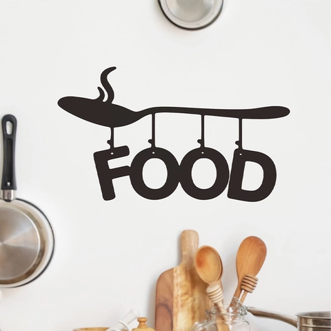 Creative Kitchen Wall Sticker Spoon Silhouette Food Letter Slogan Modern Minimalist PVC DIY Decorative Wall Decal Home Art