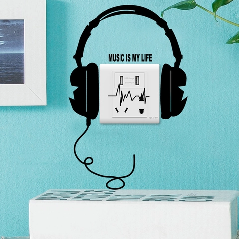 Kreative Music Is My Life Kopfhörer Schalter Wandtattoo PVC Schwarz Musik Aufkleber Minimalistisch DIY Deko Silhouette Sticker