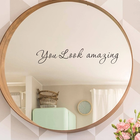 Sticker Miroir You Look Amazing Décalcomanie Murale en PVC Amovible pour Salle de Bain Salon Décoration Maison Lettrage Minimaliste