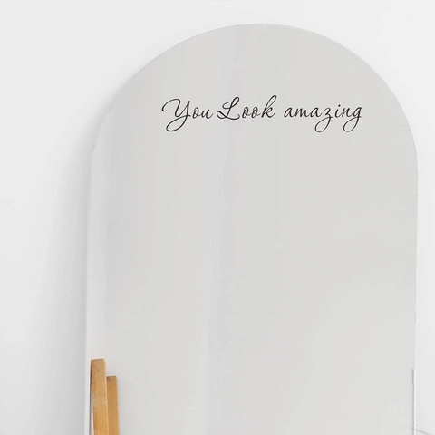 Sticker Miroir You Look Amazing Décalcomanie Murale en PVC Amovible pour Salle de Bain Salon Décoration Maison Lettrage Minimaliste