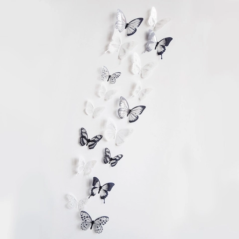 Moderni Adesivi Murali Farfalla 3D Stereo PVC Bianco Nero Decorazione Casa Soggiorno Camera da Letto Decalcomanie Sfondo Decorazione Parete