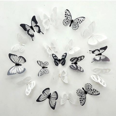 Moderni Adesivi Murali Farfalla 3D Stereo PVC Bianco Nero Decorazione Casa Soggiorno Camera da Letto Decalcomanie Sfondo Decorazione Parete