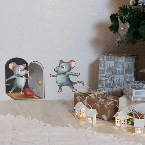 3D Cartoon Mäuse Mäuseloch Wandaufkleber PVC Abnehmbares Wandtattoo Für Wohnzimmer Schlafzimmer Fußleiste Kreative Home Deko