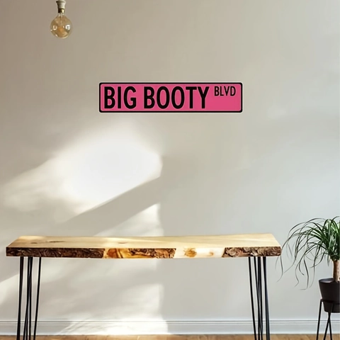 Modern Pink Novelty Big Booty Blvd English Slogan Wall Sticker PVC Printed Funny Street Sign Style Home Decor HZKB-147