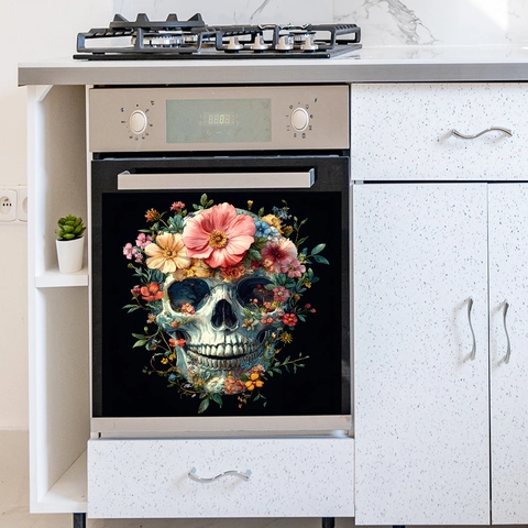 Halloween Teschio Floreale Adesivo da Parete per Elettrodomestici Cucina Forno Decorazione Impermeabile PVC Artistico Casa