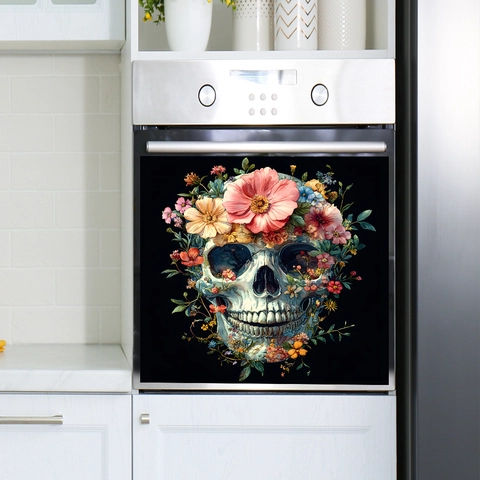 Halloween Teschio Floreale Adesivo da Parete per Elettrodomestici Cucina Forno Decorazione Impermeabile PVC Artistico Casa