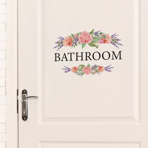 Bloemenkrans Badkamer Muursticker PVC Waterdicht Zelfklevend Deurstickers Bloemen Badkamer Bord Voor Huisdecoratie Accessoire