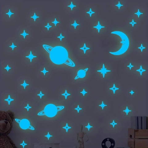 Adesivi Murali Fluorescenti al Buio in PVC Luna Stelle Pianeti Cartoon per Cameretta Bambini Soffitto Decorazione Casa