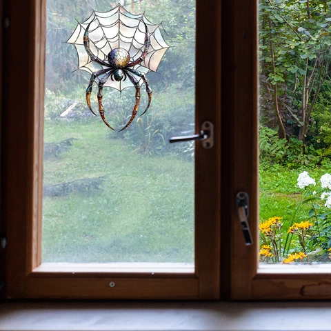 Halloween Spinnennetz Fensteraufkleber Buntglas-Optik Statisch PVC Aufkleber Für Zuhause Glasvitrine Festliche Deko Ornament