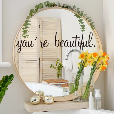 Adesivo Murale You're Beautiful Scritte In Corsivo Removibile Per Specchio Bagno Camera Da Letto Home Decor In PVC Nero DIY