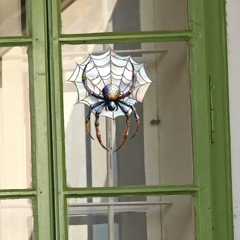 Halloween Spinnennetz Fensteraufkleber Buntglas-Optik Statisch PVC Aufkleber Für Zuhause Glasvitrine Festliche Deko Ornament