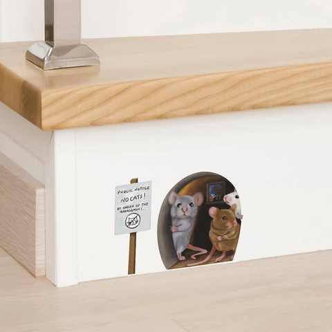 3D Mouse Hole Wall Sticker Realistic Cartoon Mice In Wall Decal Removable PVC Skirting Board Decor For Home Living Room