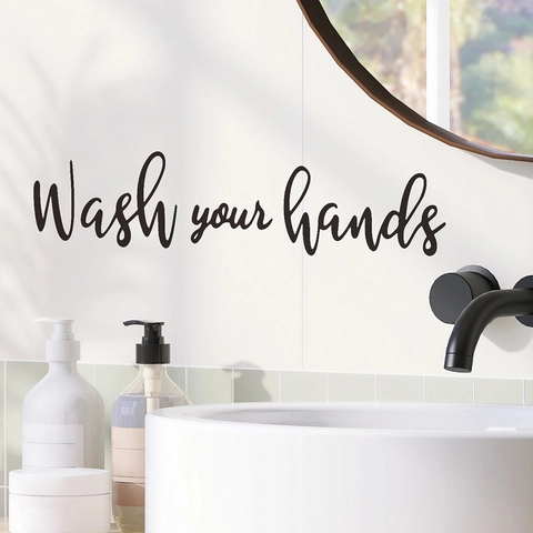 Wash Your Hands Cita Pegatina de Pared Moderno PVC Baño Recordatorio Vinilo Decorativo Mural Arte Decoración