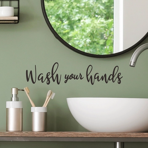 Wash Your Hands Cita Pegatina de Pared Moderno PVC Baño Recordatorio Vinilo Decorativo Mural Arte Decoración