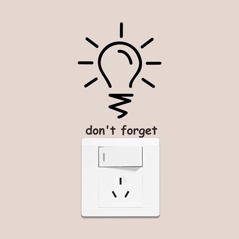 Creativo Adesivo da Parete per Interruttore Design Lampadina Slogan Don't Forget PVC Removibile Decalcomania Promemoria