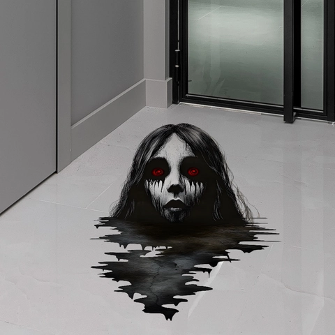 Pegatina Pared 3D Fantasma Halloween Aterrador PVC Removible Mujer Terror Ojos Rojos Calcomanía Suelo Para Dormitorio Salón Decoración