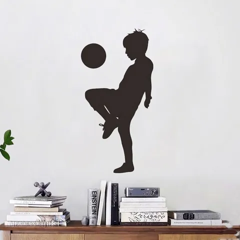 Football Boy Silhouette Wall Sticker PVC Sports Theme Decorative Decal For Kids Room Bedroom Modern Black Mural