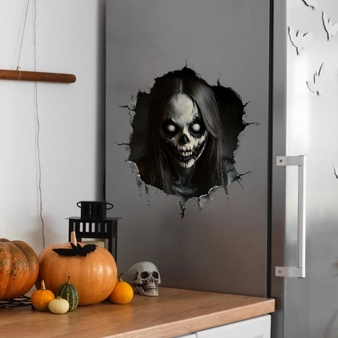 Pegatinas de Pared de Terror 3D de Halloween Calcomanía de Suelo Roto Pegatina de PVC de Fantasma Femenino Removible para Fiesta Decoración Hogar