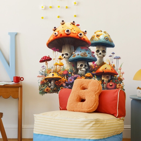 Halloween Horror Pilz Schädel Augapfel Wandaufkleber Surreal Gothic PVC Selbstklebend Wandtattoo Für Schlafzimmer Party Deko