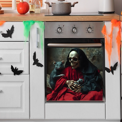 Adesivo da Parete in PVC con Scheletro e Ratto di Halloween Gotico Decalcomania in Vetro per Mobili da Cucina Rimovibile