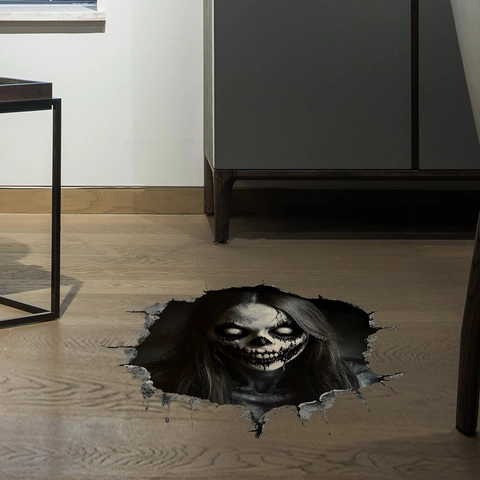 Pegatinas de Pared de Terror 3D de Halloween Calcomanía de Suelo Roto Pegatina de PVC de Fantasma Femenino Removible para Fiesta Decoración Hogar