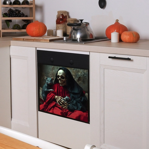 Adesivo da Parete in PVC con Scheletro e Ratto di Halloween Gotico Decalcomania in Vetro per Mobili da Cucina Rimovibile