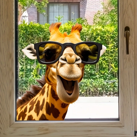 Cartoon Lächelnde Giraffe Mit Sonnenbrille 3D Wandaufkleber PVC Abnehmbares Home Decal Für Wohnzimmer Schlafzimmer Kinderzimmer Deko