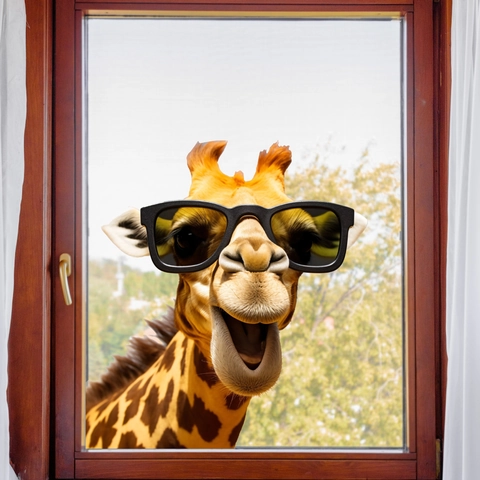 Cartoon Lächelnde Giraffe Mit Sonnenbrille 3D Wandaufkleber PVC Abnehmbares Home Decal Für Wohnzimmer Schlafzimmer Kinderzimmer Deko