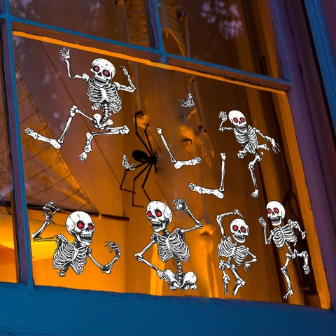 Pegatinas Estáticas UV De Esqueletos De Halloween Calcomanías Removibles De PVC Para Ventanas De Vidrio Decoración De Fiesta