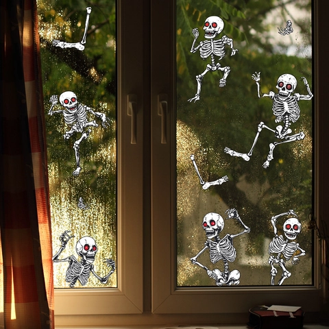 Pegatinas Estáticas UV De Esqueletos De Halloween Calcomanías Removibles De PVC Para Ventanas De Vidrio Decoración De Fiesta
