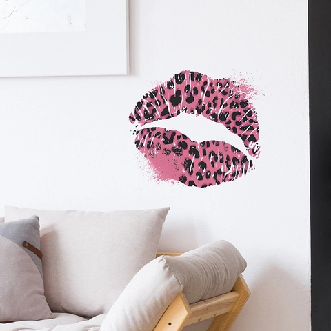 Rosa Leopardenmuster Lippen Wandaufkleber Modern Art PVC Aufkleber Für Schlafzimmer Wohnzimmer DIY Home Wanddekoration