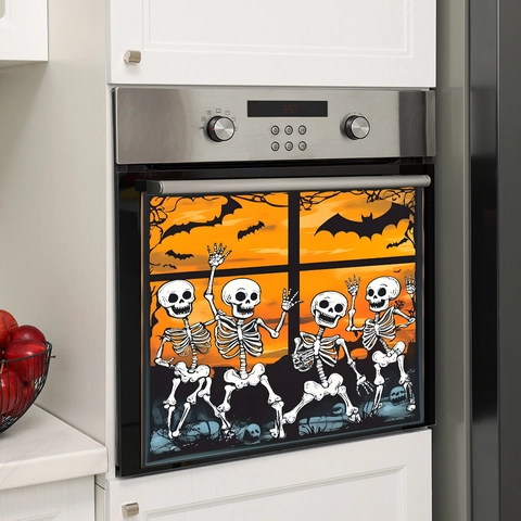 Halloween Skelett Wandtattoo Sonnenuntergang Fledermäuse Küchenschrank Dekoration PVC Abnehmbare Aufkleber Party Haus Deko