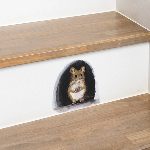 3D Cartoon Mouse Hole Wall Sticker PVC Waterproof Hand Drawn Mouse Decal For Bedroom Living Room Stairs Home Decor