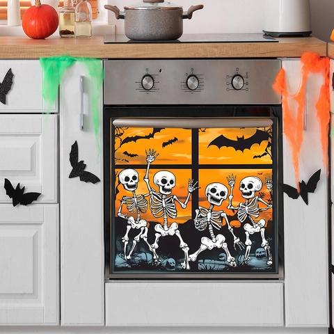 Halloween Skelett Wandtattoo Sonnenuntergang Fledermäuse Küchenschrank Dekoration PVC Abnehmbare Aufkleber Party Haus Deko
