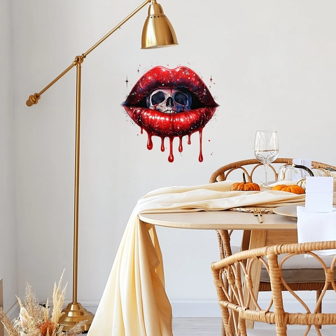 Gothic Halloween Wall Sticker PVC Lips Skull Pattern Self Adhesive Decal For Living Room Bedroom Home Decoration Party Supplies