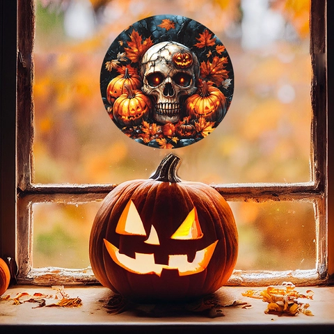 Halloween Skull Pumpkin Static Cling Window Sticker Autumn Maple Leaf Gothic Glass Decoration For Home Party Shop Decor
