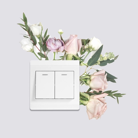 Moderno Adesivo per Interruttore in PVC Con Piante Verdi e Fiori Rosa per Camera da Letto Soggiorno Decorazione Casa DIY Decalcomania
