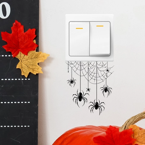 Halloween Spinnennetz Und Spinne Lichtschalter Aufkleber Abnehmbar Wasserdicht PVC Wandsticker Für Wohnzimmer Eingangsbereich