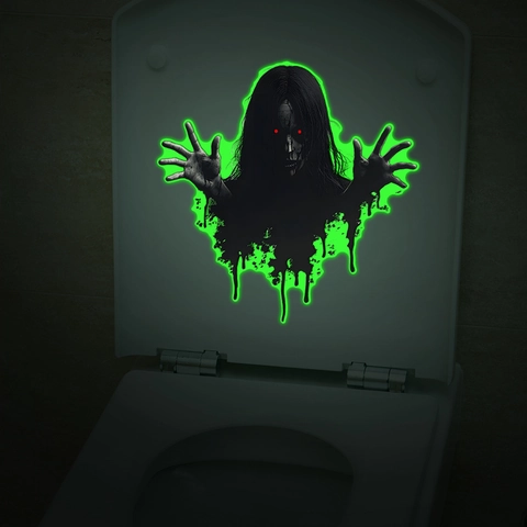 Halloween Luminous Scary Female Ghost PVC Wall Sticker Glow In Dark Horror Fluorescent Decal For Home Toilet Window Decor