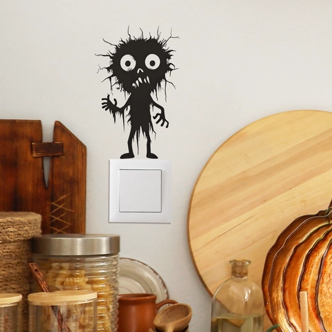 Pegatina Interruptor Silueta Monstruo Dibujos Animados Halloween PVC Removible DIY Calcomanía Pared Decoración Hogar