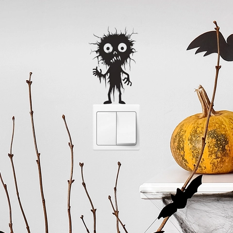Pegatina Interruptor Silueta Monstruo Dibujos Animados Halloween PVC Removible DIY Calcomanía Pared Decoración Hogar