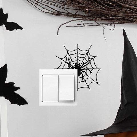 Adesivo per Interruttore Ragnatela di Halloween PVC Nero Ragno Decalcomania da Muro per Decorazione Festa Festiva Adesivo Autoadesivo DIY
