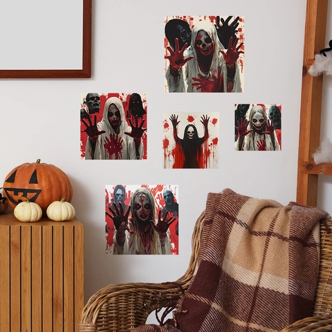 Halloween Horror Zombie Blutiger Handabdruck Wandtattoo Statische PVC Aufkleber Geist Skelett Deko Für Party Zuhause