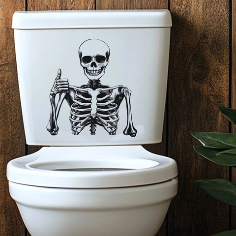 Halloween Grappig Skelet Duim Omhoog Toilet Sticker Verwijderbaar Waterdicht PVC Lachende Schedel Muursticker Voor Badkamer Decor
