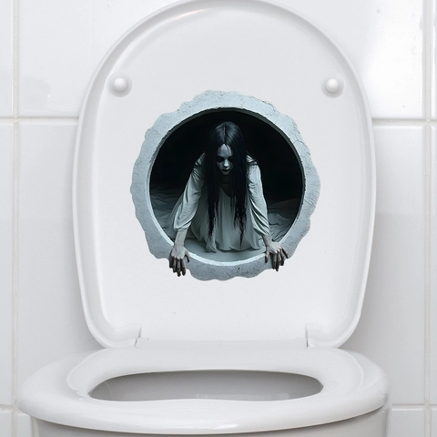 Pegatina de Inodoro 3D Fantasma de Terror de PVC Impermeable Removible Calcomanía de Pared para Fiesta de Halloween Decoración Hogar HY-M451