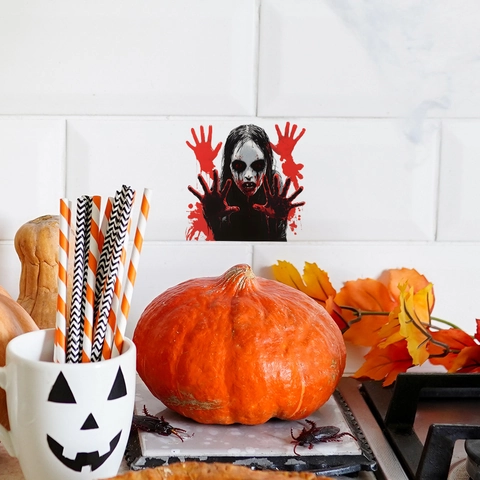 Adesivo per Interruttore di Luce Ragazza Fantasma Horror di Halloween Impronta di Mano Insanguinata Decalcomania in PVC Impermeabile
