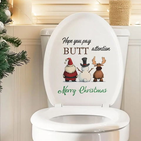 Grappige Kerst Toiletoversticker PVC Waterdicht Kerstman Sneeuwpop Rendier Patroon Badkamer Muursticker Kerstmis Huisdecoratie