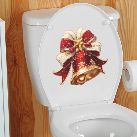 Adesivo per WC con Campana di Natale 3D Rimovibile in PVC per la Decorazione della Casa del Bagno Ornamento con Fiocco