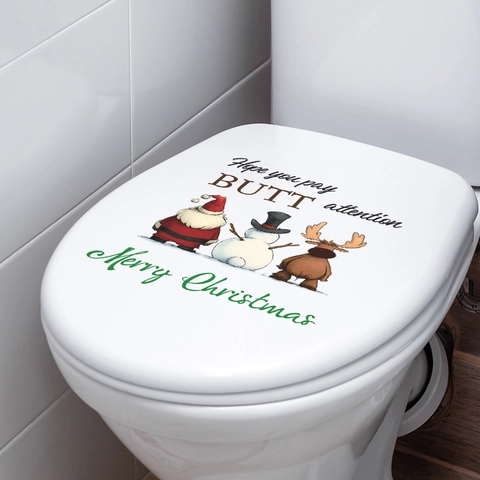 Grappige Kerst Toiletoversticker PVC Waterdicht Kerstman Sneeuwpop Rendier Patroon Badkamer Muursticker Kerstmis Huisdecoratie
