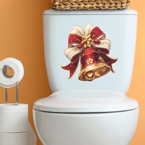 Adesivo per WC con Campana di Natale 3D Rimovibile in PVC per la Decorazione della Casa del Bagno Ornamento con Fiocco